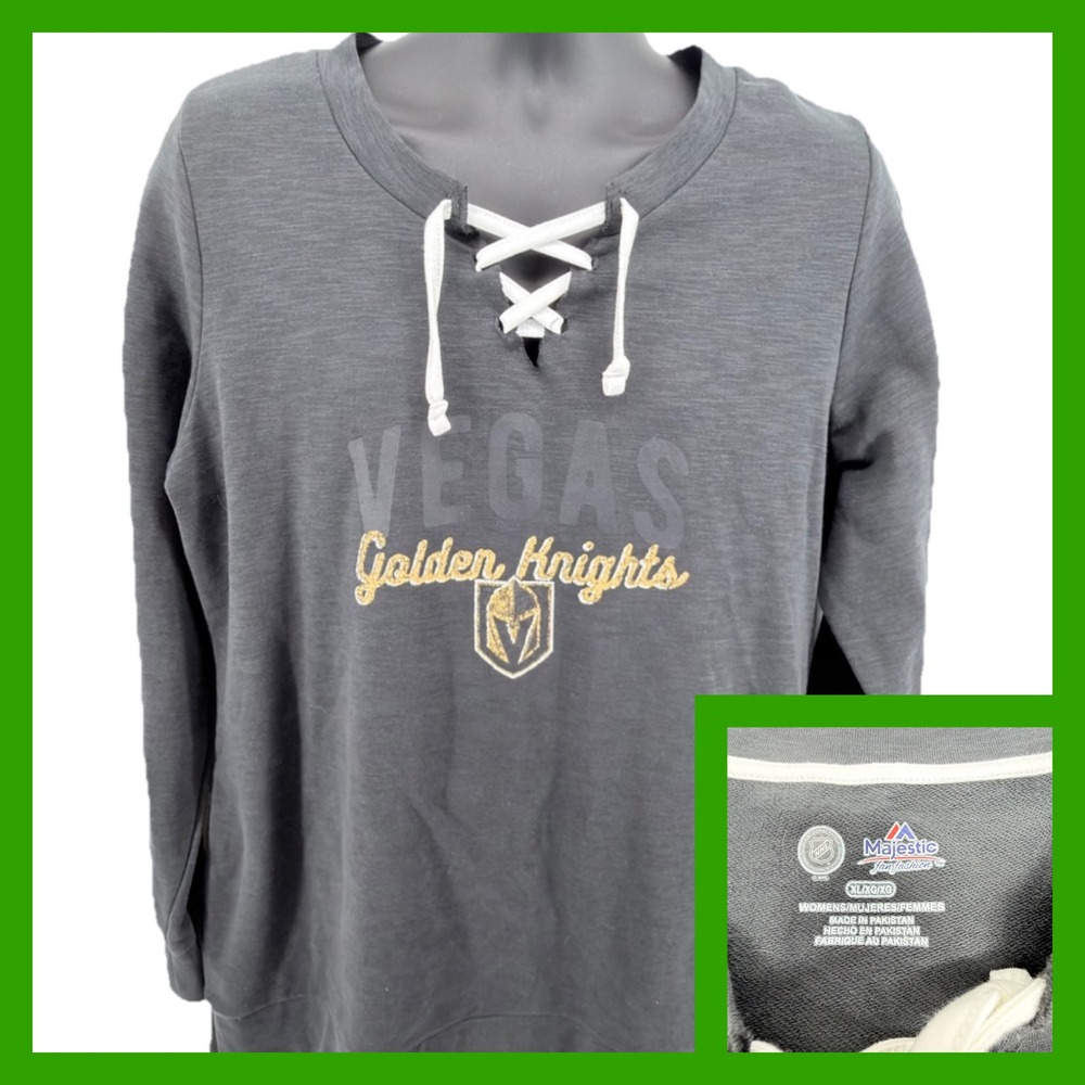 Majestic Vegas Golden Knights‎ NHL Women's XL Lace Up V-Neck Sweatshirt Gray VGK